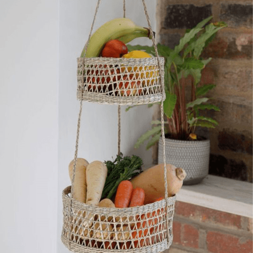 Image showing the Natural Elements Seagrass Hanging Planter, Cream product.