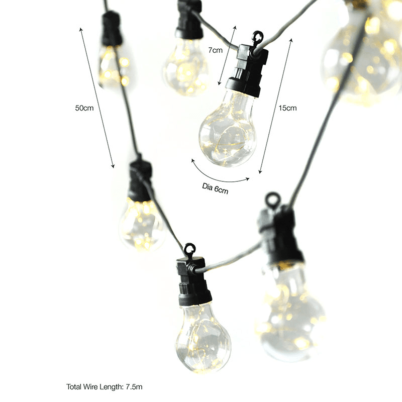 Festoon Lights, 20 Bulbs, Black