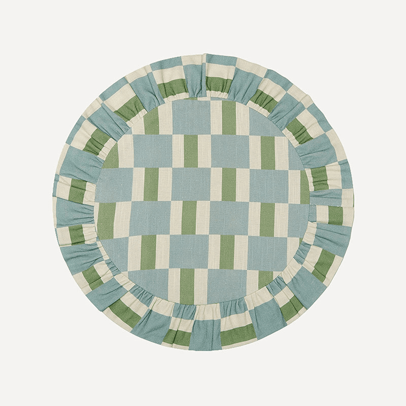 Checkers Reversible Placemat, D39cm, Green & Blue