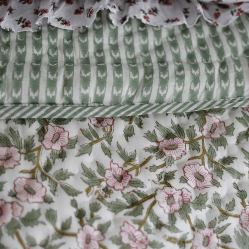 Image showing the Floral Quilt, Double, Green & Pink product.