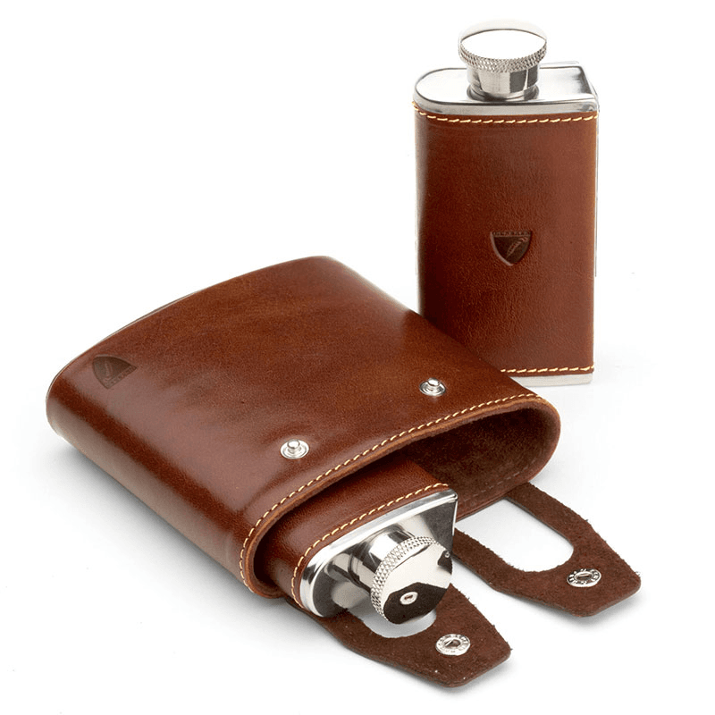 Double Hip Flask, H11.5 x W11.5cm, Cognac