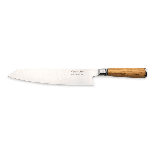 Image showing the Katana Saya Olive Wood Kiritsuke Knife, 24cm Damascus Blade product.