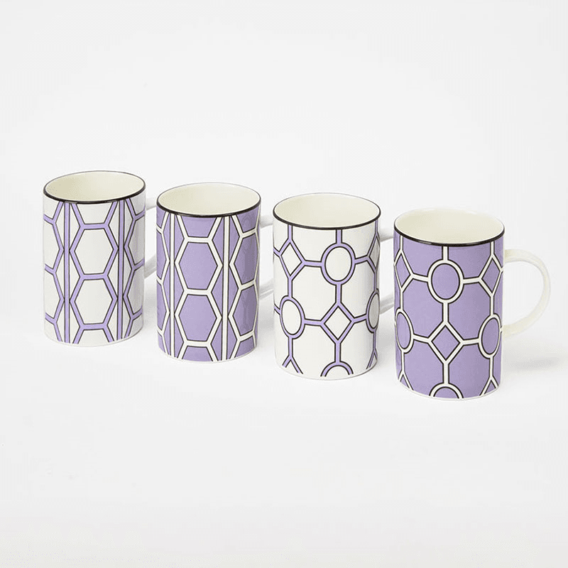 Hex & Hoop Set of 4 Mugs, 350ml, Violet