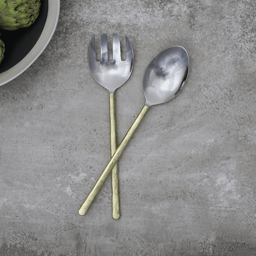 Sirkali Pair of salad servers, 30 x 7cm, brushed gold