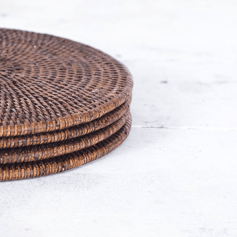 Latha Set of 4 Placemats, D27cm, Brown