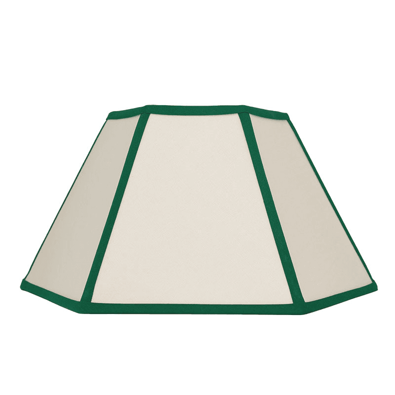 Hexagon Linen Lampshade, 14", Cream/Green Trim