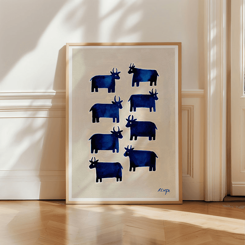 Cows Print, A3, Blue