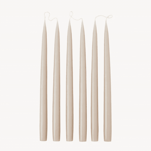Image showing the Set of 6 Tapered Dinner Candles, H35cm, Latte product.