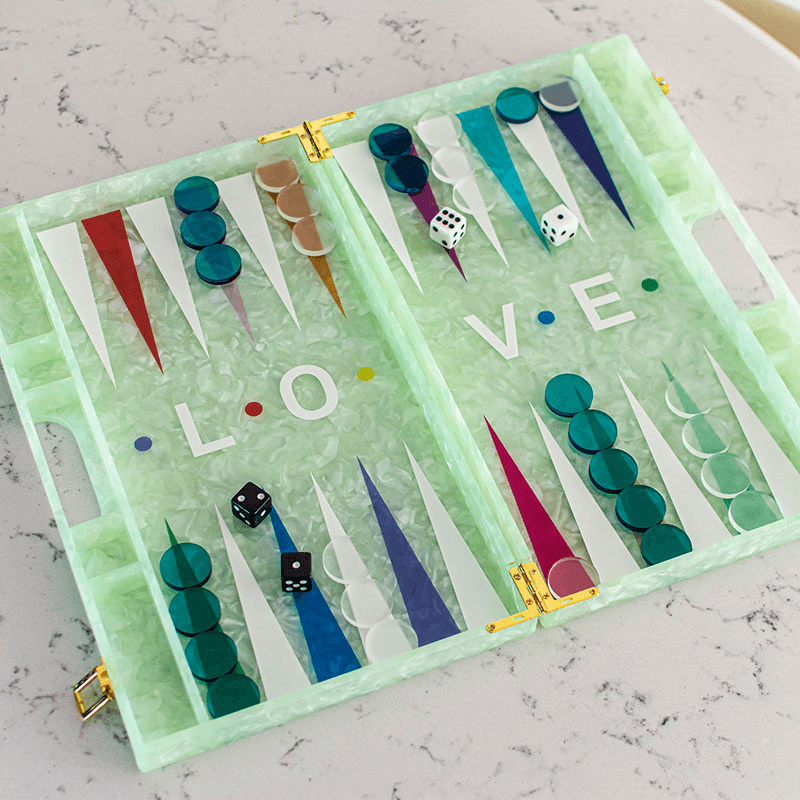 Love Backgammon Board, L45 x W38cm, Green