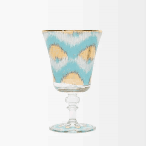 Image showing the Ikat Wine Glass, 15H x 9cm, Blue/Gold product.