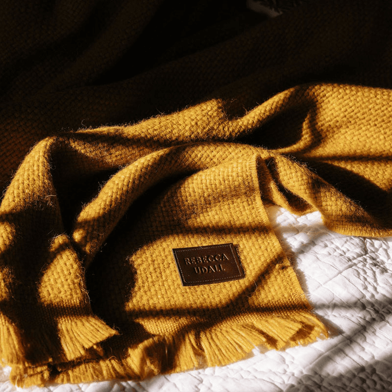 Alpaca Basketweave Throw, 130 x 180cm, Mustard
