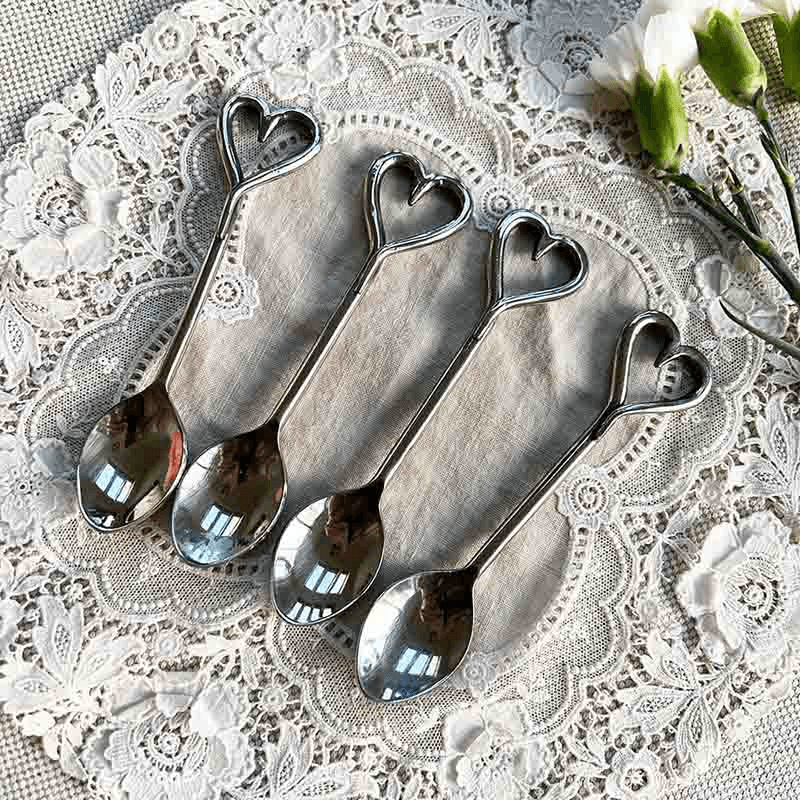 Love Heart Set of 4 Spoons, L12.5cm, Silver