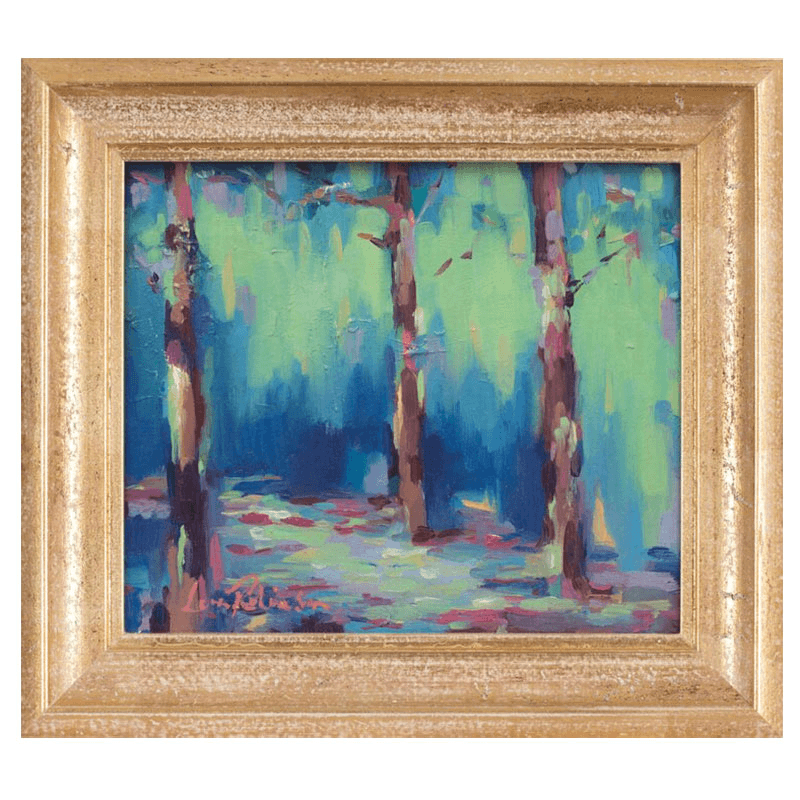 Moving Forestry Framed Oil Painting on Canvas, 35.5 x 30.5cm, Turquoise