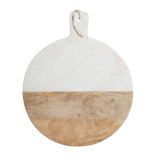 Image showing the Gourmet Prep & Serve Wood & Marble Round Paddle Board, D40.5cm product.
