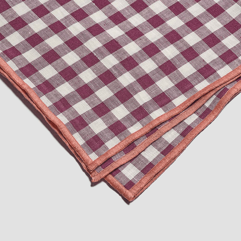 Gingham Linen Set of 4 Napkins, 45 x 45cm, Berry