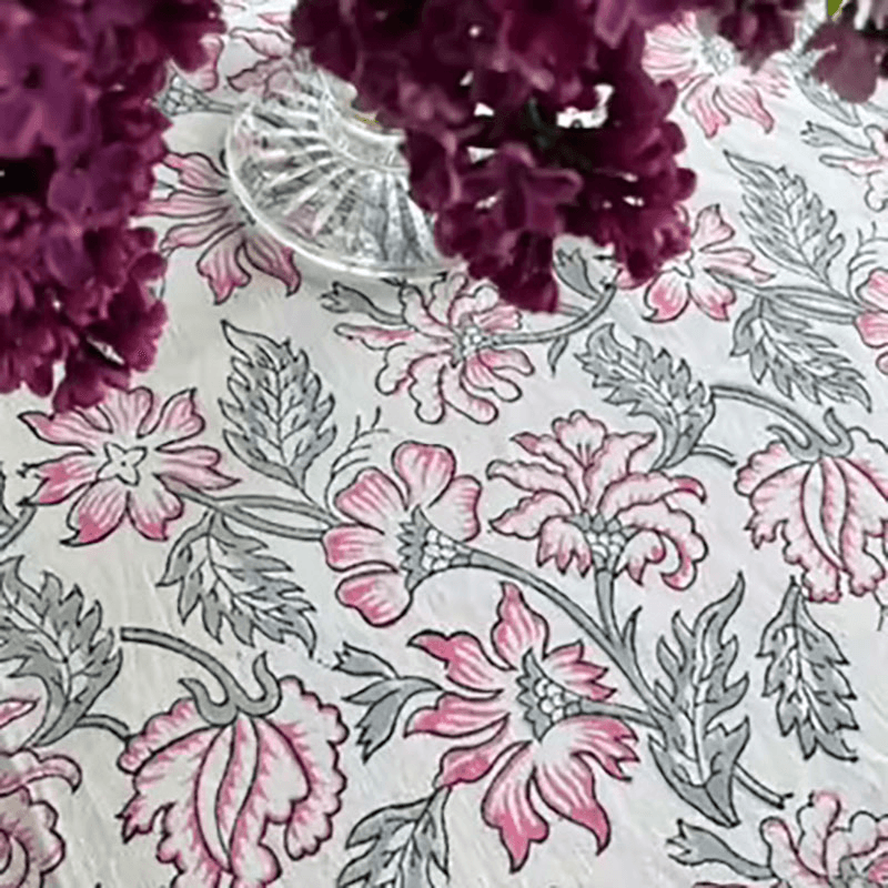 Rose & Gris Flowers Tablecloth, 150 x 225cm, Pink