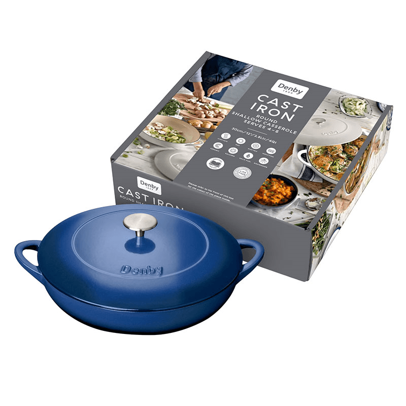 Cast Iron Shallow Casserole Dish, D30 x H13cm, Cobalt Blue