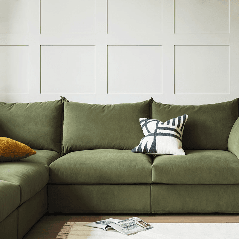 Model 06 Velvet 4 Seater Sofa With Chaise, Vine