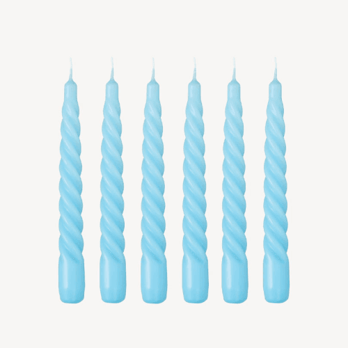 Image showing the Twist Set of 6 Dinner Candles, H20cm, Sky Blue product.