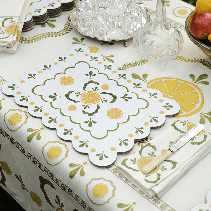 Bell Hutley Scalloped Table Mat, 38cm x 29cm, Lemon