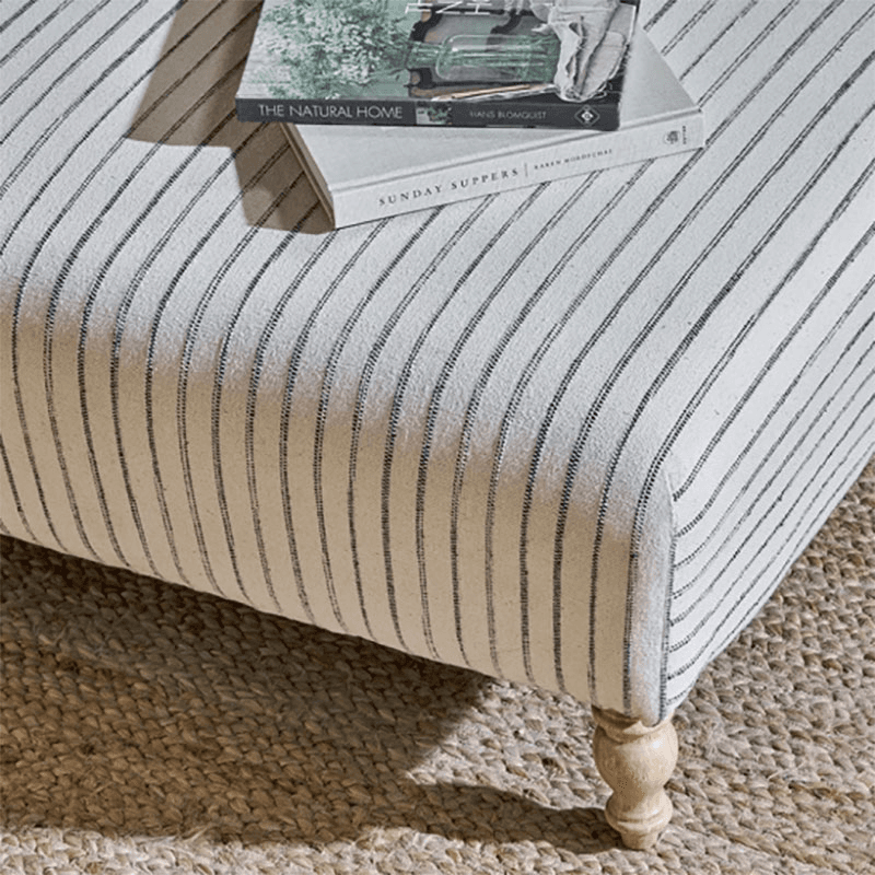 Sanja Stripe Upholstered Ottoman, Off White