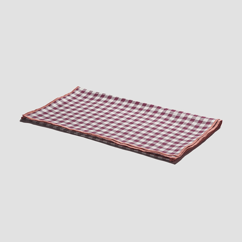 Gingham Linen Table Runner, 45 x 200cm, Berry