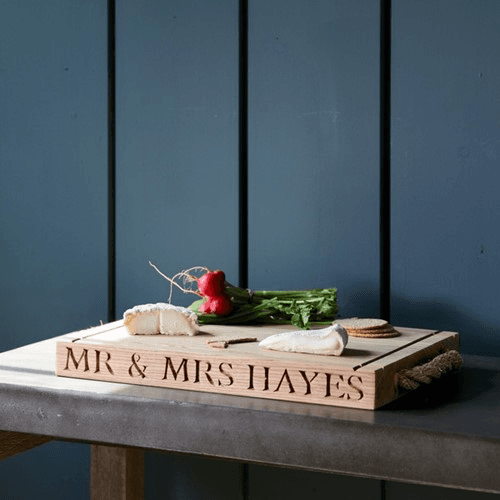 Personalised thin rectangular board with rope handles, 40 x 30 x 3.5cm, Oak