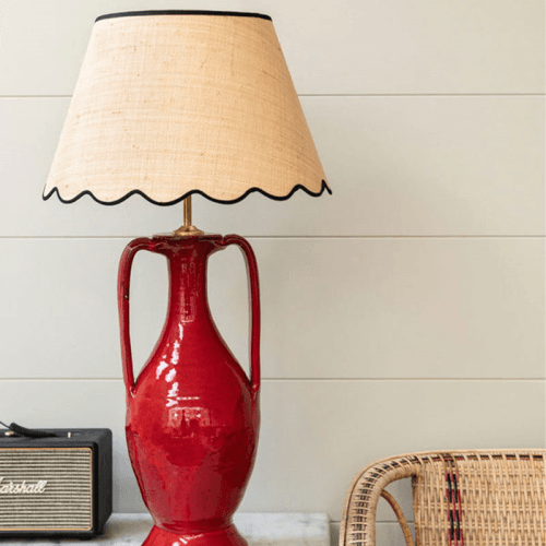 Image showing the Raffia Scallop Large Lampshade, Black Trim product.