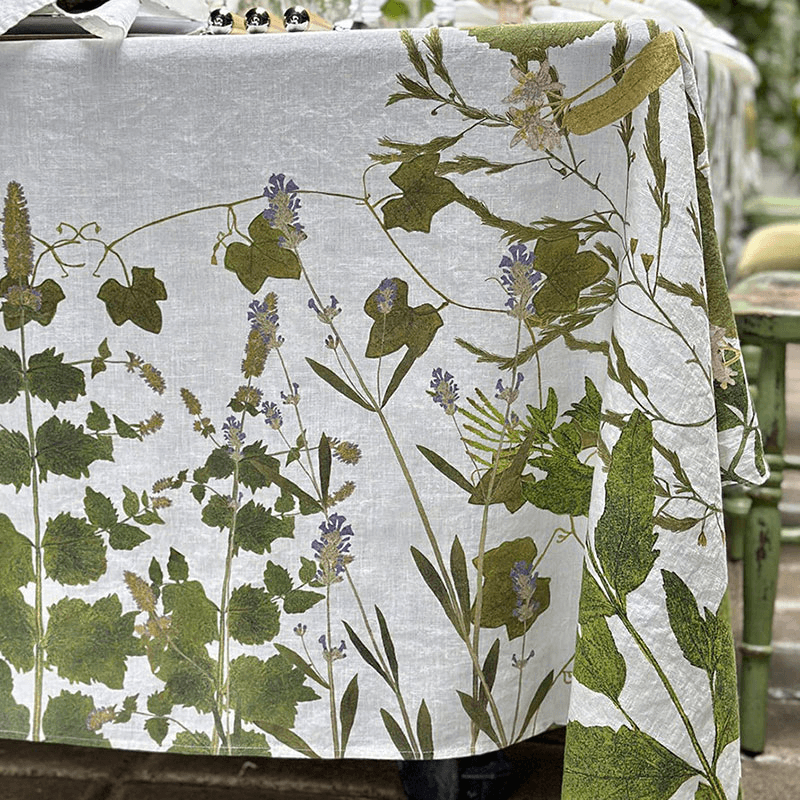 Herb Garden Linen Tablecloth, 165 x 250cm, Green