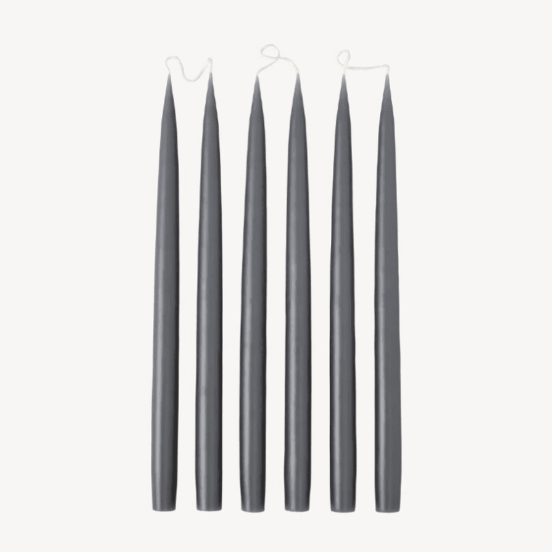 Set of 6 Tapered Dinner Candles, H35cm, Slate Grey