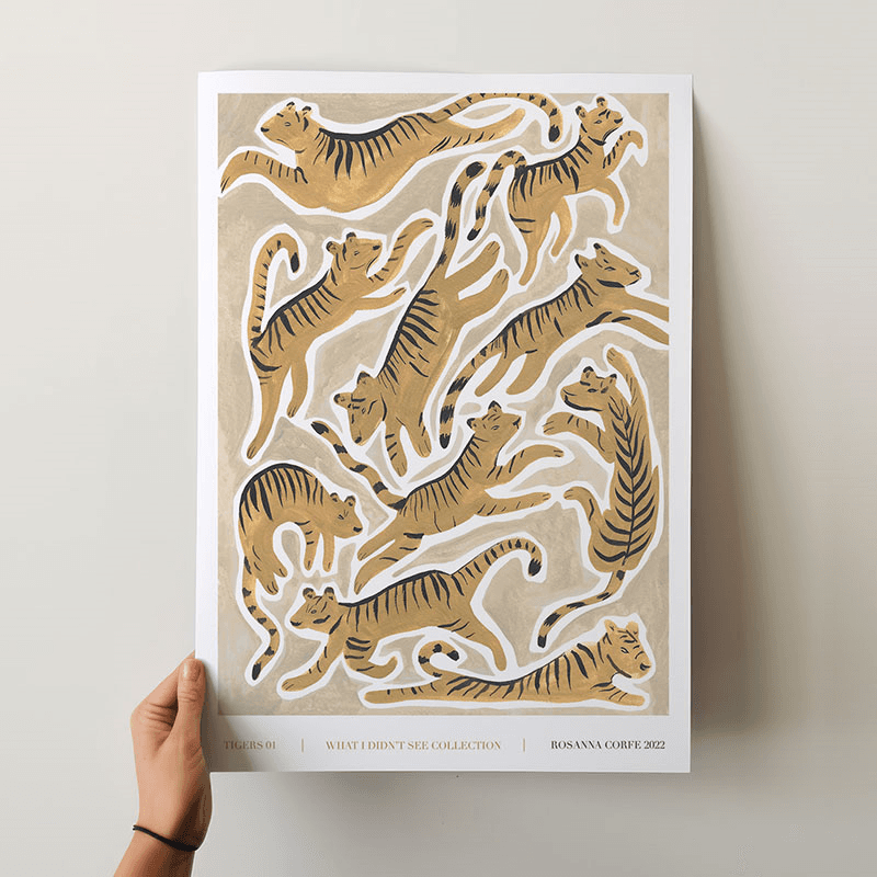Tigers 01 Recycled Paper Print, A3, Beige
