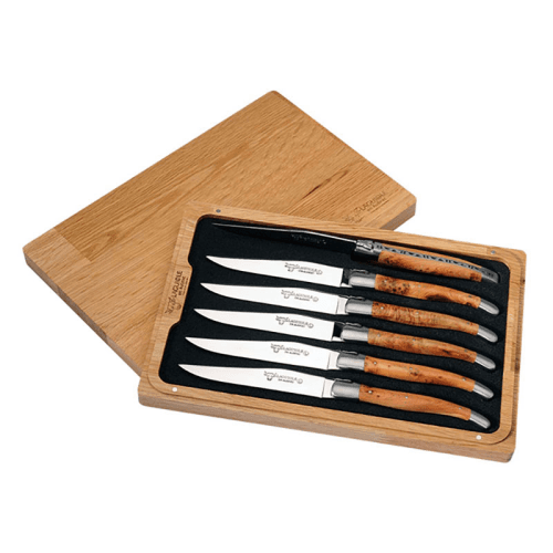 Image showing the Set of 6 Laguiole Steak Knives, Juniper Handles product.