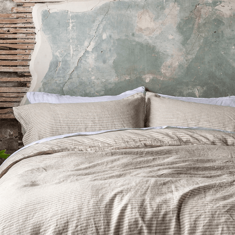 Stripe Linen Blend Duvet Cover, Double, Oatmeal