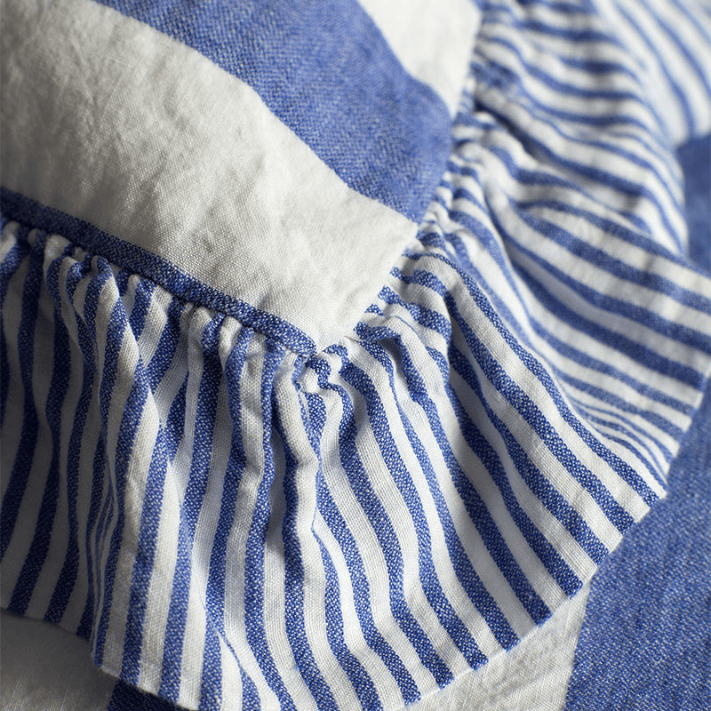 Cora Stripe Linen Wide Stripe Frill Edge Cushion Cover, 50 x 50cm, Cobalt