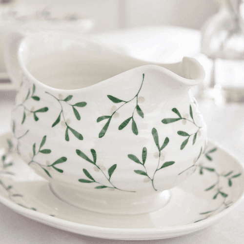Image showing the Mistletoe Sauce Boat & Stand, 550ml, White/Green product.