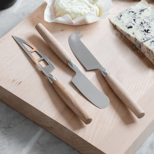 Image showing the Set of 3 Cheese Knives, Oak product.