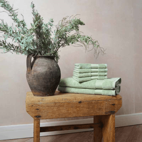 Image showing the Organic 600gsm Set of 2 Face Towels, 30 x 30cm, Sage Green product.