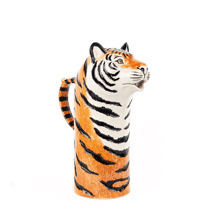 Tiger Water Jug, H25.5cm, White/Orange