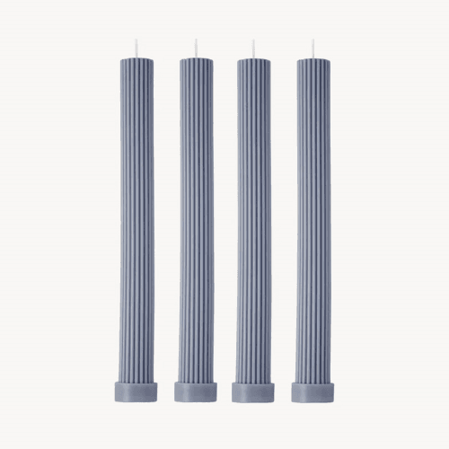 Image showing the Roma Set of 4 Dinner Candles, H27cm, Grey Blue product.