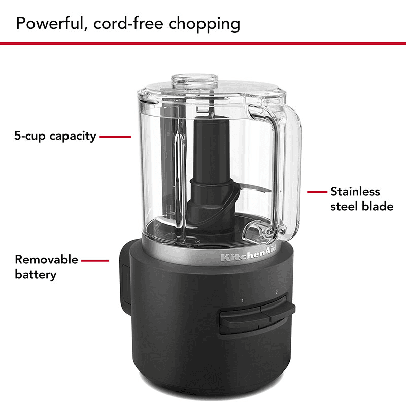 Cordless Food Chopper Battery Included, Matt Black