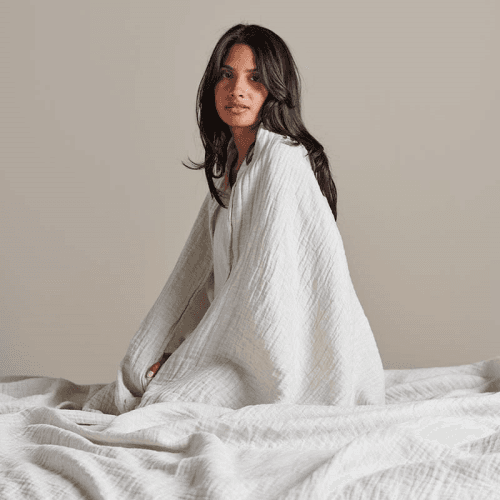 Image showing the The linen & cotton throw, 250 x 250cm, Clay product.