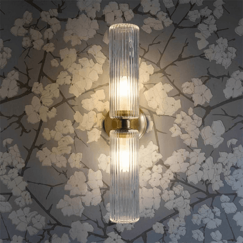 Image showing the Claremont  Flutted Glass Wall Light, H40cm, Antique Brass product.