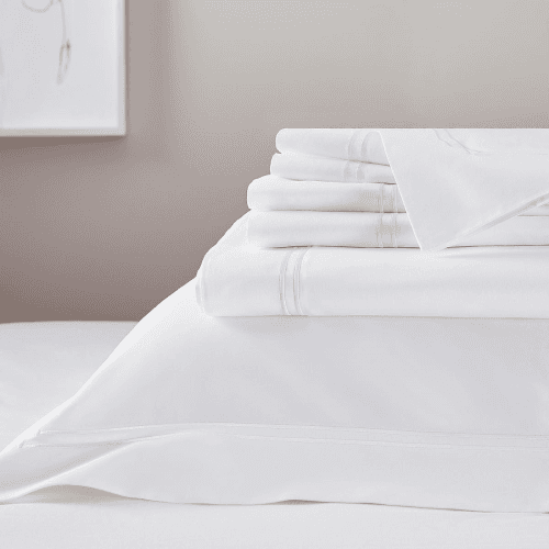 Image showing the Symons Double Row Cord - 1000 Thread Count Egyptian Cotton Sateen Super king deep fitted sheet, W180 x L200 x H34cm, White product.