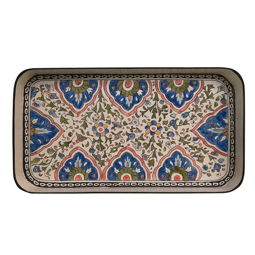 Image showing the Persia Rectangular Handpainted Iron Tray, 32 x 17cm, Blue product.