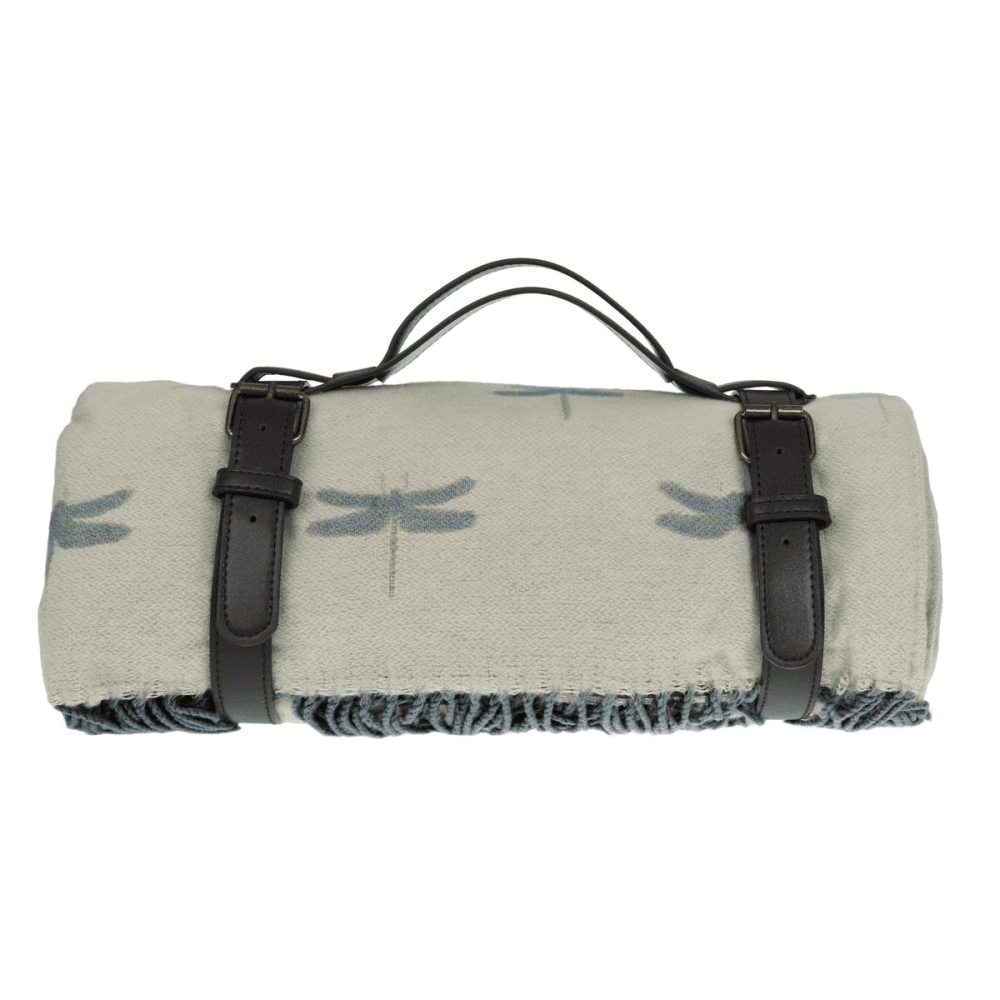 Dragonfly Knitted picnic blanket, 145 x 145cm, Grey/Blue