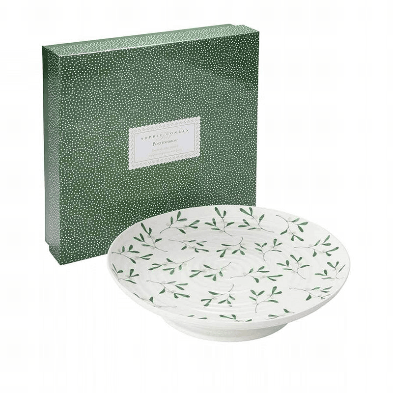Mistletoe Cake stand, Dia32 x H6cm, white/ green