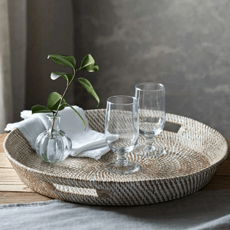 Oversized Round Whitewashed Tray, D50cm, White