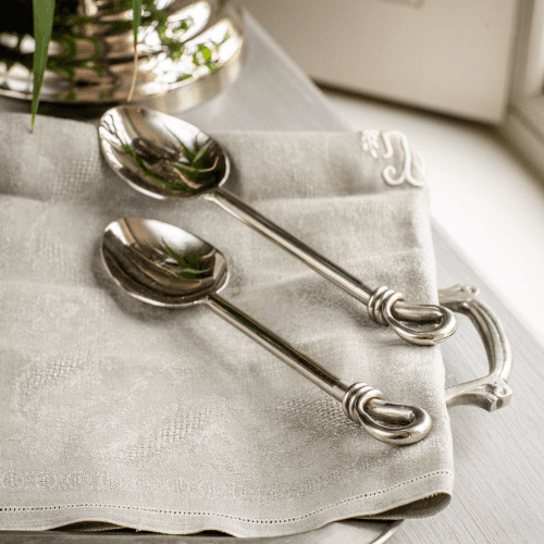 Image showing the Polished Knot Pair of serving spoons, 24.5cm, Stainless Steel product.