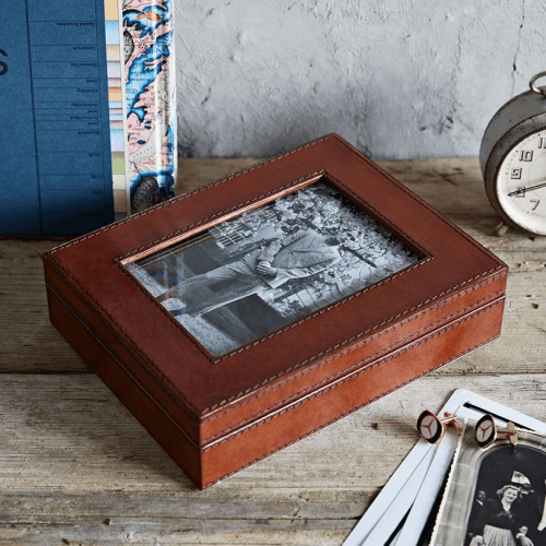 Image showing the Leather Photo Memorabilia Box, Conker Brown product.