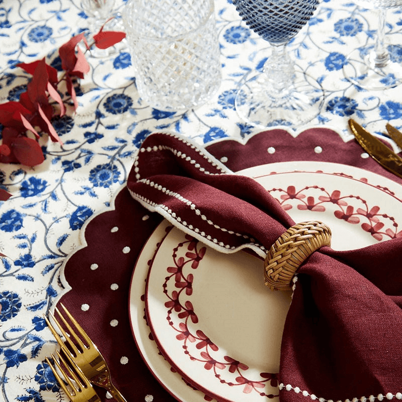 Daisy Set of 4 Placemats, D40cm, Burgandy
